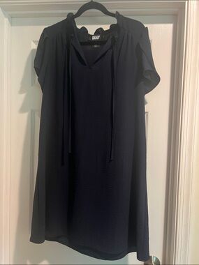 DKNY Navy Tie-Neck Short Sleeve Tunic